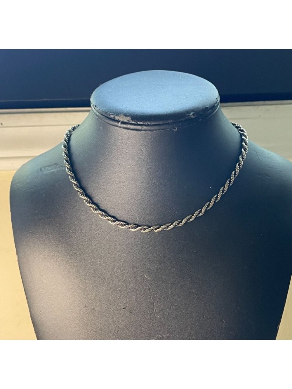 Vintage Silver Tone Thick Rope Chain Necklace 16" to 19" Adjustable 4mm